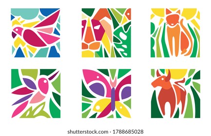Animal Prints Abstract Seamless Pattern Set, Modern Colorful Trendy Textures Vector Illustration