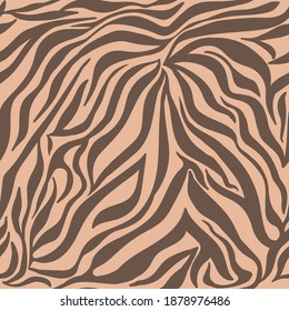 Animal prints vector seamless pattern. Tiger color. Skin pattern of a zebra or tiger. Beige and brown stripes. Flat hand drawn illustration for print, textile, paper and other design. EPS 10