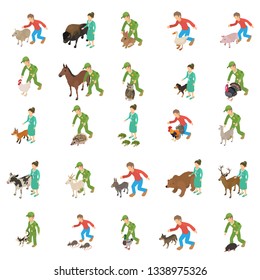 Animal protection icons set. Isometric set of 25 animal protection vector icons for web isolated on white background