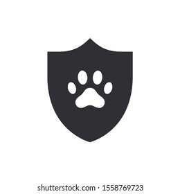 Animal protection. Animal paw icon. Pet guard. Protected animal. Safety badge animals. Security animal label. Shield with paw icon. Veterinary clinic. Logo template. Shield icon.
