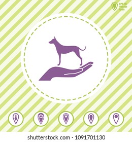 animal protection vector  icon with hand. Illustration on a falat design style. Suitable for support, preservation theme