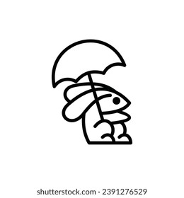 Animal Rabbit Sitting With Umbrella line simple logo, pet animal, logotype element for your business