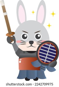 An animal rabbit that wears kendo armor and decides a pose