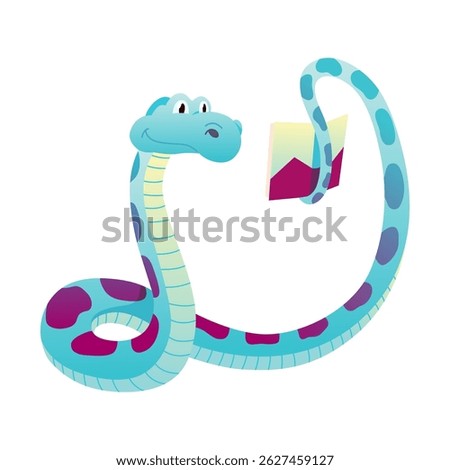 Animal reading book and studying, cute baby boa. Kid character reading book. Cartoon symbol for school education and library. Vector illustration for children