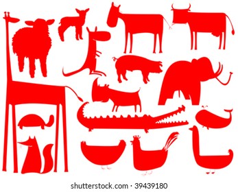 animal red silhouettes isolated on white background, vector art illustration