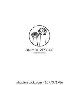 Animal rescue logo, cat and dog paw, minimalistic symbol design, pet shelter, vector illustration