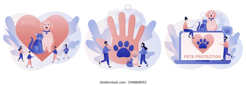 Animal rescue and pet protection. Hand and paw as symbol support and love pets. Animal shelter. Wildlife protection and rescue. Modern flat cartoon style. Vector illustration on white background