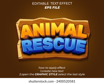 animal rescue text effect, font editable, typography, 3d text for games. vector template