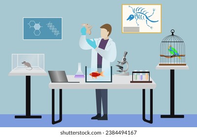 Tierforscher, die Tierversuche in der Laborvektorgrafik, der Wissenschafts- und Bildungswebsite durchführen