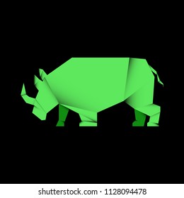 animal rhino origami style in dark background, editable vector element illustration