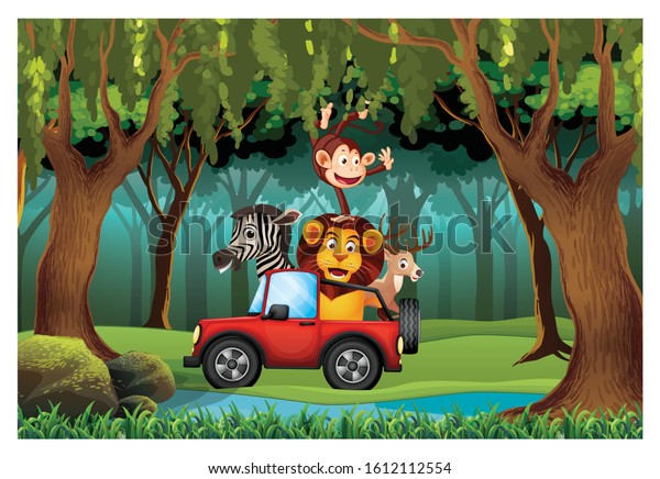 Animal ride on Vehicle in\
jungle
