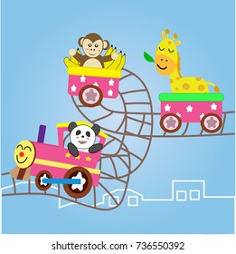 animal ride roller coaster. vector cartoon illustration