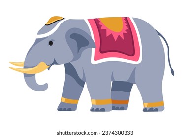 Animal ride tourism attraction for travelers, isolated elephant with decorative cover on back. Zoo performance or show with mammals, entertainment and fun time activities. Vector in flat style