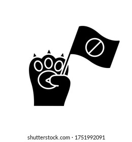 Animal rights black glyph icon. Wildlife protection and charity. Demonstration to save pets. Public movement to protect domestic animal. Silhouette symbol on white space. Vector isolated illustration