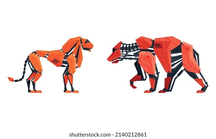 Animal Robot with Mechanical Paw and Metal Body Vector Set