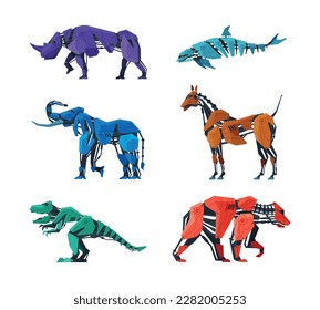 Animal Robots with Metal Body Joints and Limbs Vector Set