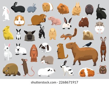 Animal Rodent Capybara Rabbit Hamster Guinea Pig Rat Characters Cartoon Vector