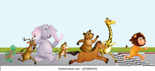 Animal Running Race at Finish Line illustration