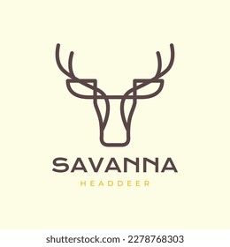 animal savanna herbivore male deer horned modern line minimal logo design vector