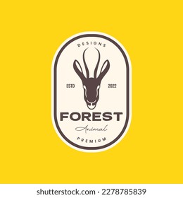 animal savanna wildlife herbivore head deer impala male horned fast run badge vintage logo design vector