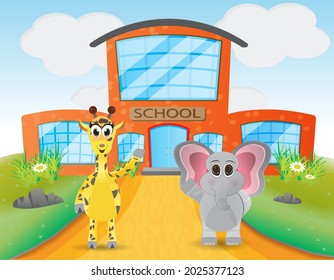 construcción de animales y escuelas como fondo