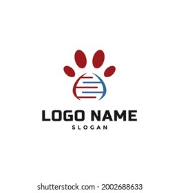 Animal Sciencetist Logo Vector. With Paw Print Of Pet Foot With Dna ( Deoxyribo Nucleic Acid) Or Genetic Icon. Apply To Web Site, App Brand Design