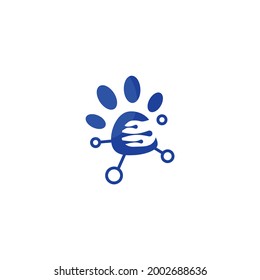 Animal Sciencetist Tech Logo Vector. With Paw Print Of Pet Foot With Dna ( Deoxyribo Nucleic Acid) Or Genetic Icon. Apply To Web Site, App Brand Design