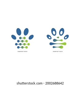 Animal Sciencetist Tech Logo Vector. With Paw Print Of Pet Foot With Dna ( Deoxyribo Nucleic Acid) Or Genetic Icon. Apply To Web Site, App Brand Design