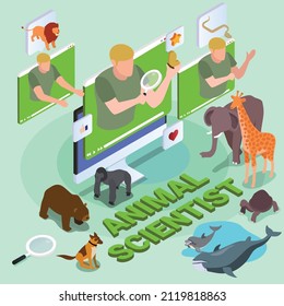 Animal Scientist isometric 3d vector illustration concept for banner, website, landing page, ads, flyer template