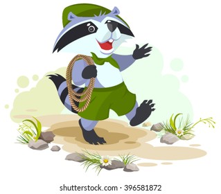 Animal scout with rope. Cartoon illustration in vector format