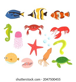 animal sea fish and friend set bundle vector illustration