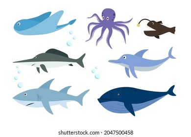 animal sea fish and friend set bundle vector illustration