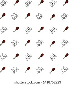 Animal seamles pattern vector. Cat and chicken leg combination background
