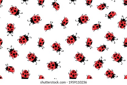 animal seamless fashion pattern with colorful ladybirds on a white background. Cute holiday illustration with ladybugs for a baby invitation, poster, card, fabric, textile design. 