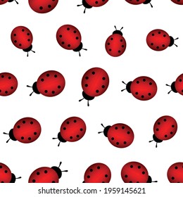 Animal seamless fashion pattern with colorful ladybirds on white background. Cute holiday illustration with ladybugs for baby invitation, poster, card, fabric, textile design. 