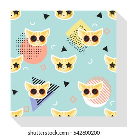 Colección de patrón sin fisuras animal con gato, Vector, ilustración