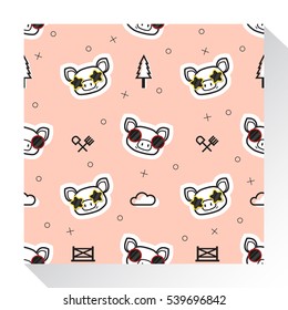 Animal seamless pattern collection with piggy , vector , illustration