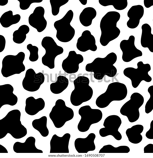 Animal seamless pattern. Cow Hide, Holstein\
cattle texture. Mammals Fur. Print skin. Predator Camouflage.\
Printable Background. Vector\
illustration.