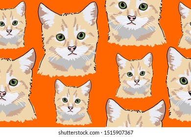 Animal seamless pattern cute cat collection. Decorative illustration, good for printing. Hand drawn wallpaper vector