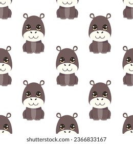 Animal seamless pattern with cute hippopotamus