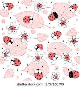 Animal seamless pattern with cute ladybugs. Cartoon abstract background. EPS10 vector file.