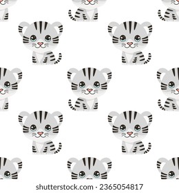Animal seamless pattern with cute white tiger