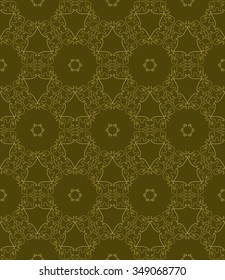 Animal seamless pattern of elephant silhouettes and Indian ornament.
