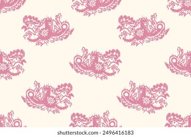 Animal seamless pattern. Ethnic chicken with ornate border traditional decorated chicken design for carpet, wallpaper, clothing, textile, wrapping, Batik, fabric, tile, and embroidery style.