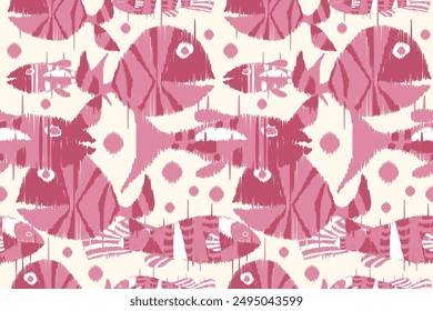 Animal seamless pattern. Ethnic fish with ornate border traditional decorated fish design for carpet, wallpaper, clothing, textile, wrapping, Batik, fabric, tile, and embroidery style.