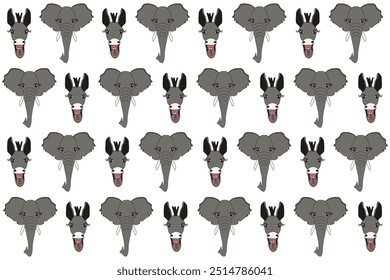 Padrão sem emenda animal. Elefante de estilo plano e burro fundo infinito. Empacotando o design do modelo de papel. Ilustração vetorial. EPS 10	