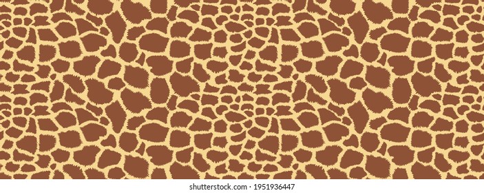 Animal Seamless Pattern. Giraffe Hide. Animal Skin Texture With Brown Spots On A Yellow Background. Mammal Fur. Leather Print. Camouflage Predator. Vector Illustration.