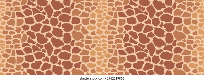 Animal Seamless Pattern. Giraffe Hide. Animal Skin Texture With Brown Spots On A Yellow Background. Mammal Fur. Leather Print. Camouflage Predator. Vector Illustration.