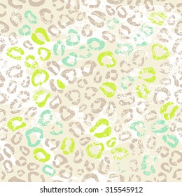 Animal seamless pattern with grunge effect on light background. Vector