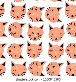 animal seamless pattern with hand drawn cats. Creative animal texture for fabric, wrapping, textile, wallpaper, apparel. Vector illustration